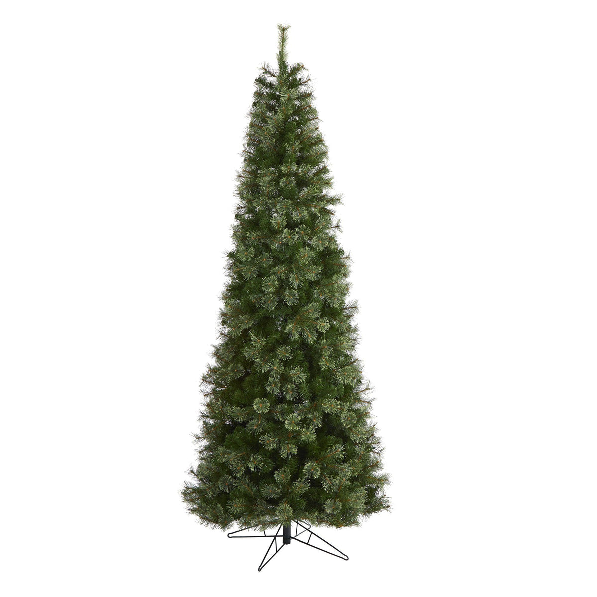 a tall christmas tree on a stand