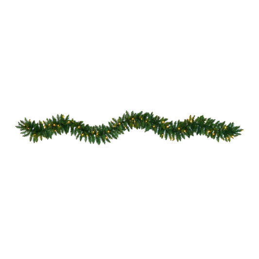 a green garland with lights