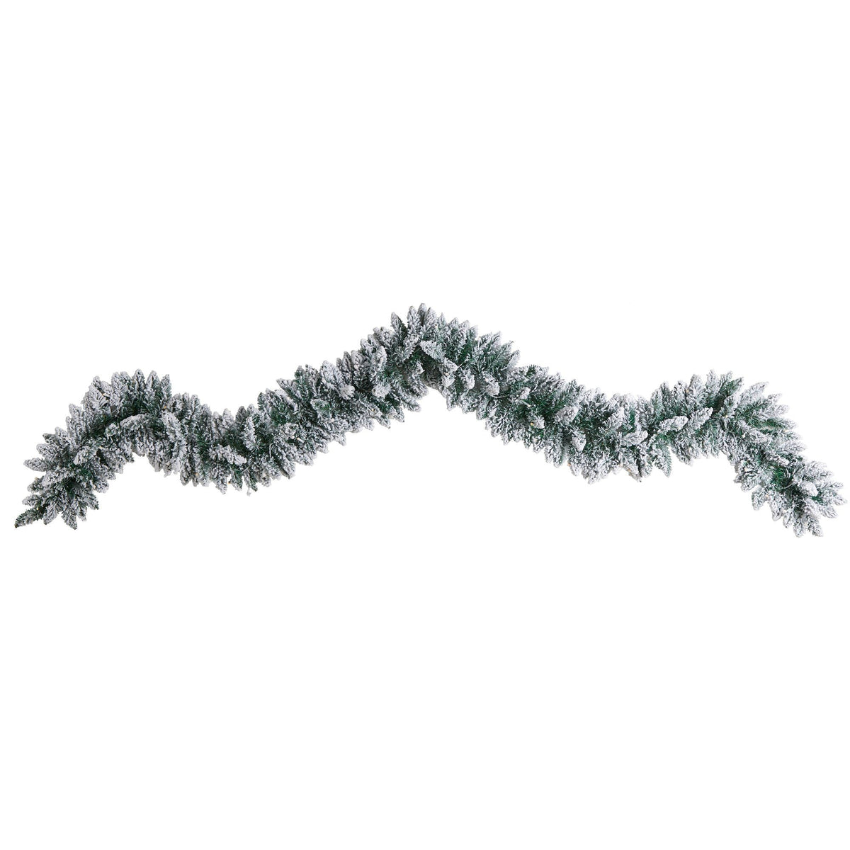 a green garland with snow on it