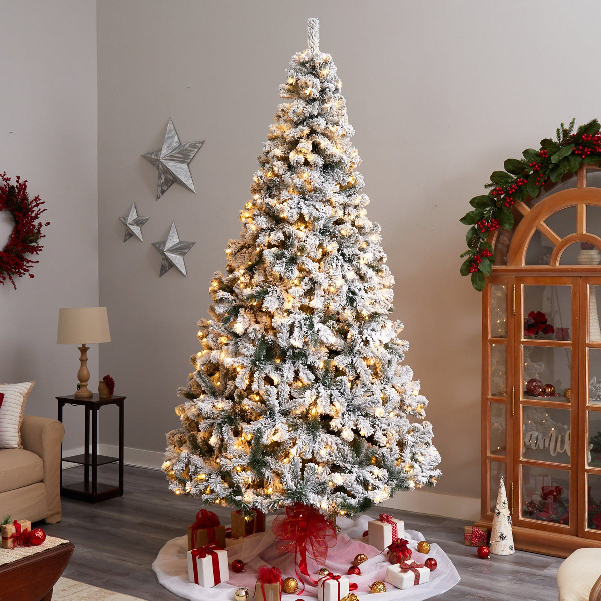 a christmas tree in a room