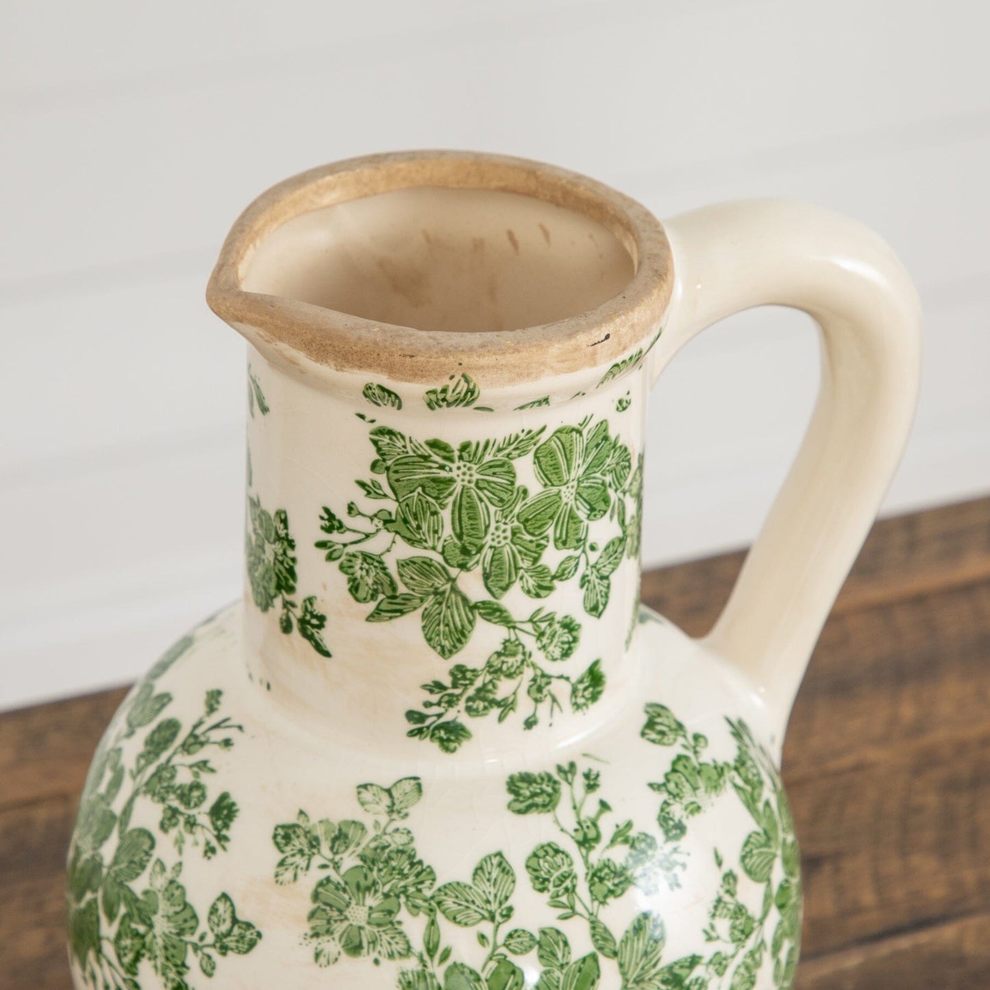 9”  Floral Tuscan Ceramic Green Scroll Jar