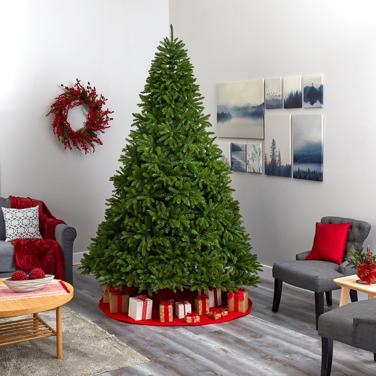 a christmas tree in a room