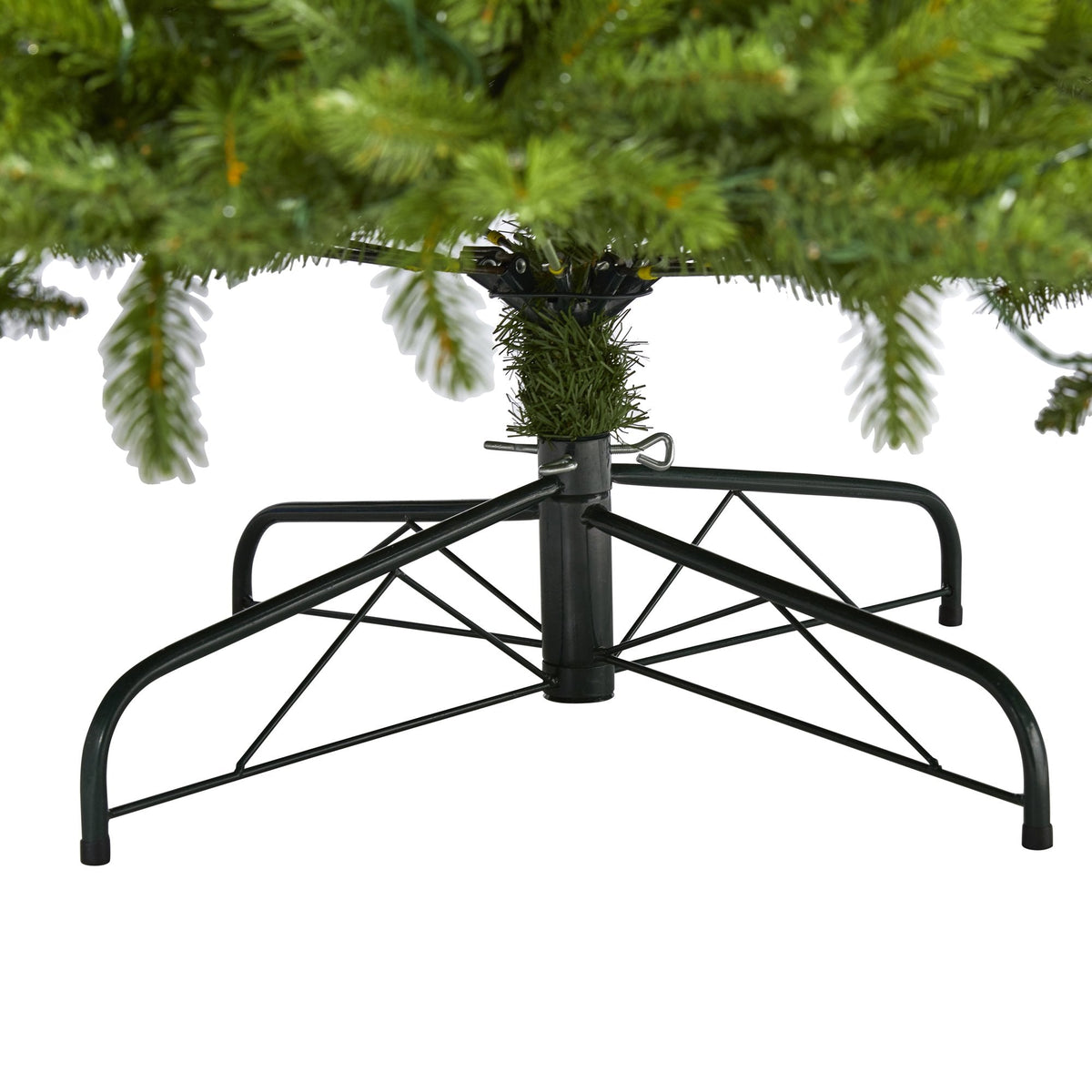 a christmas tree with a metal base