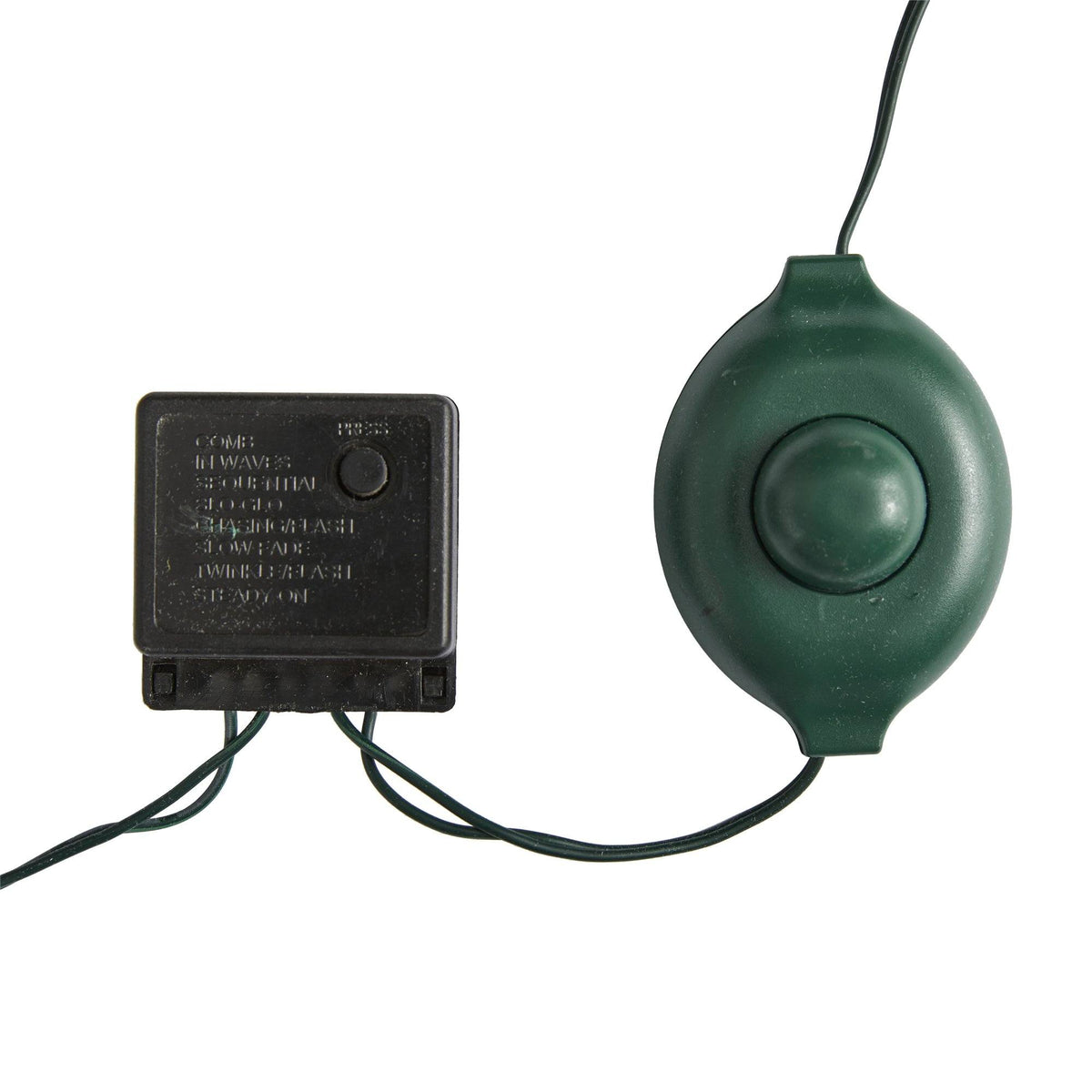 a green device with a black cord
