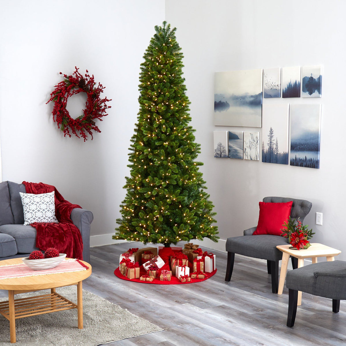 a christmas tree in a room