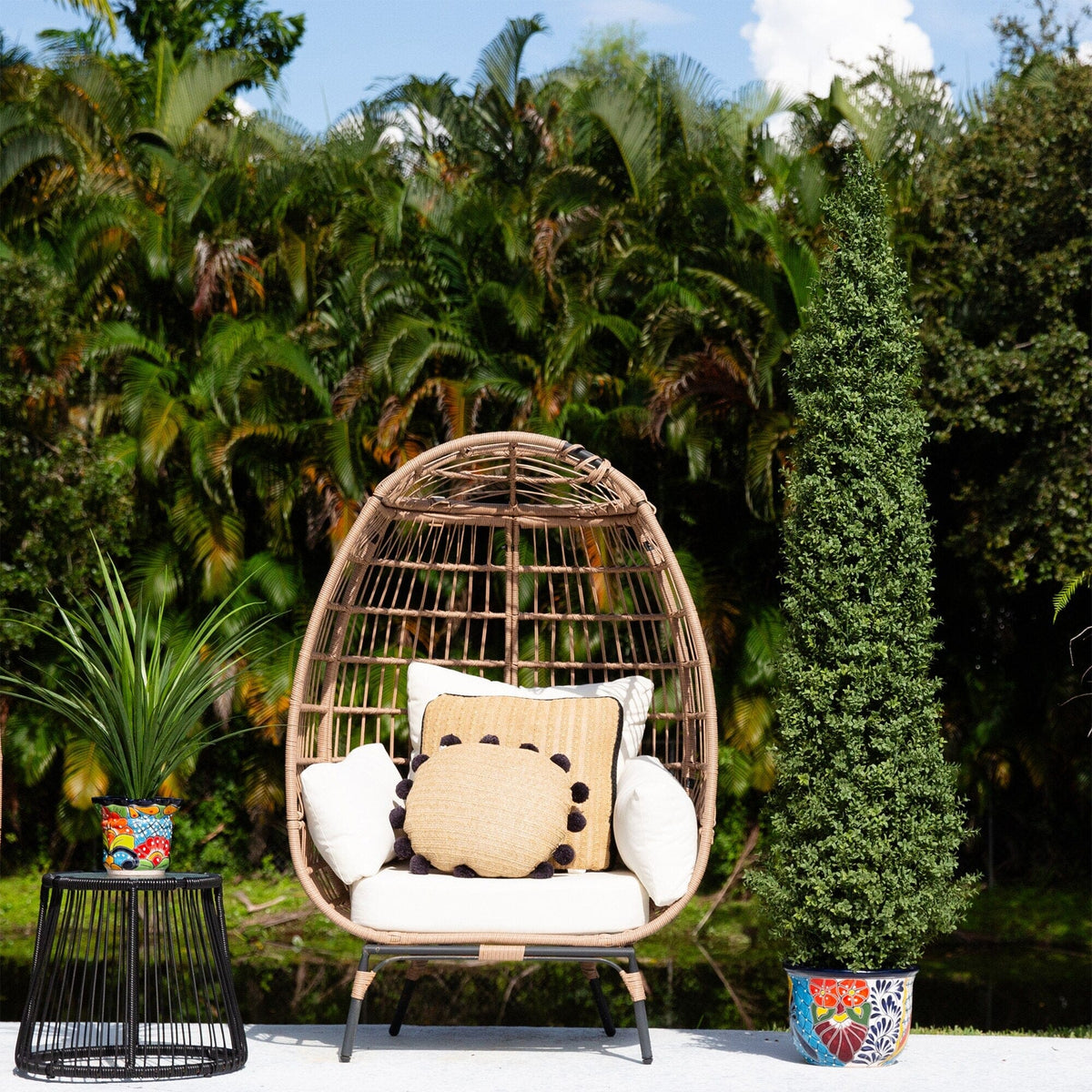 a chair and plant on a patio