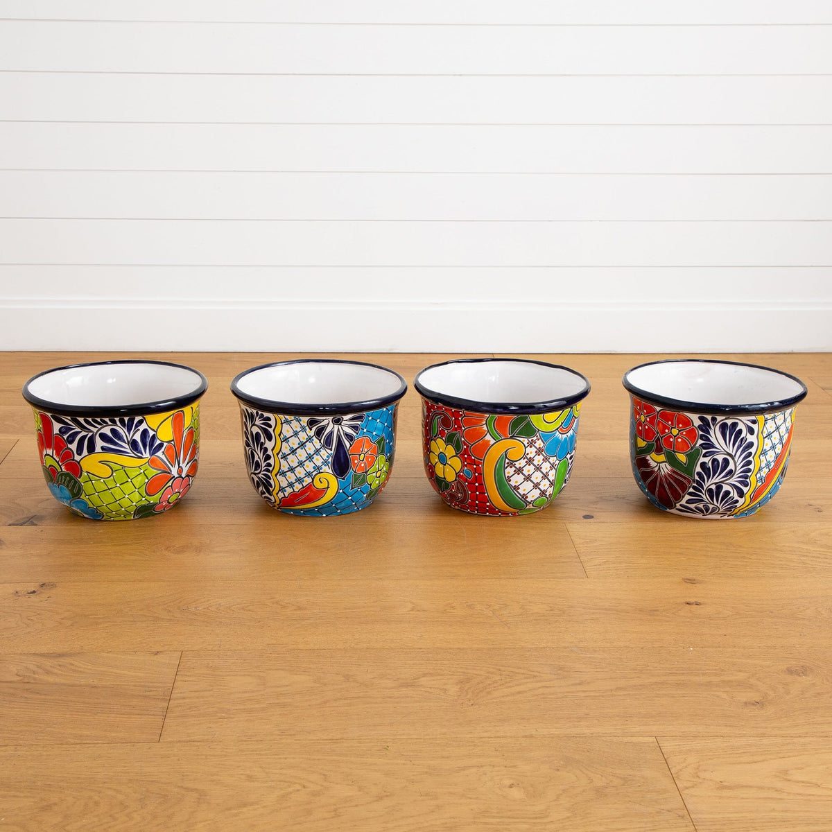 a row of colorful bowls