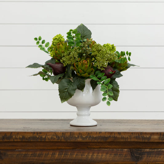15" Artificial Artichoke and Hydrangea Arrangement
