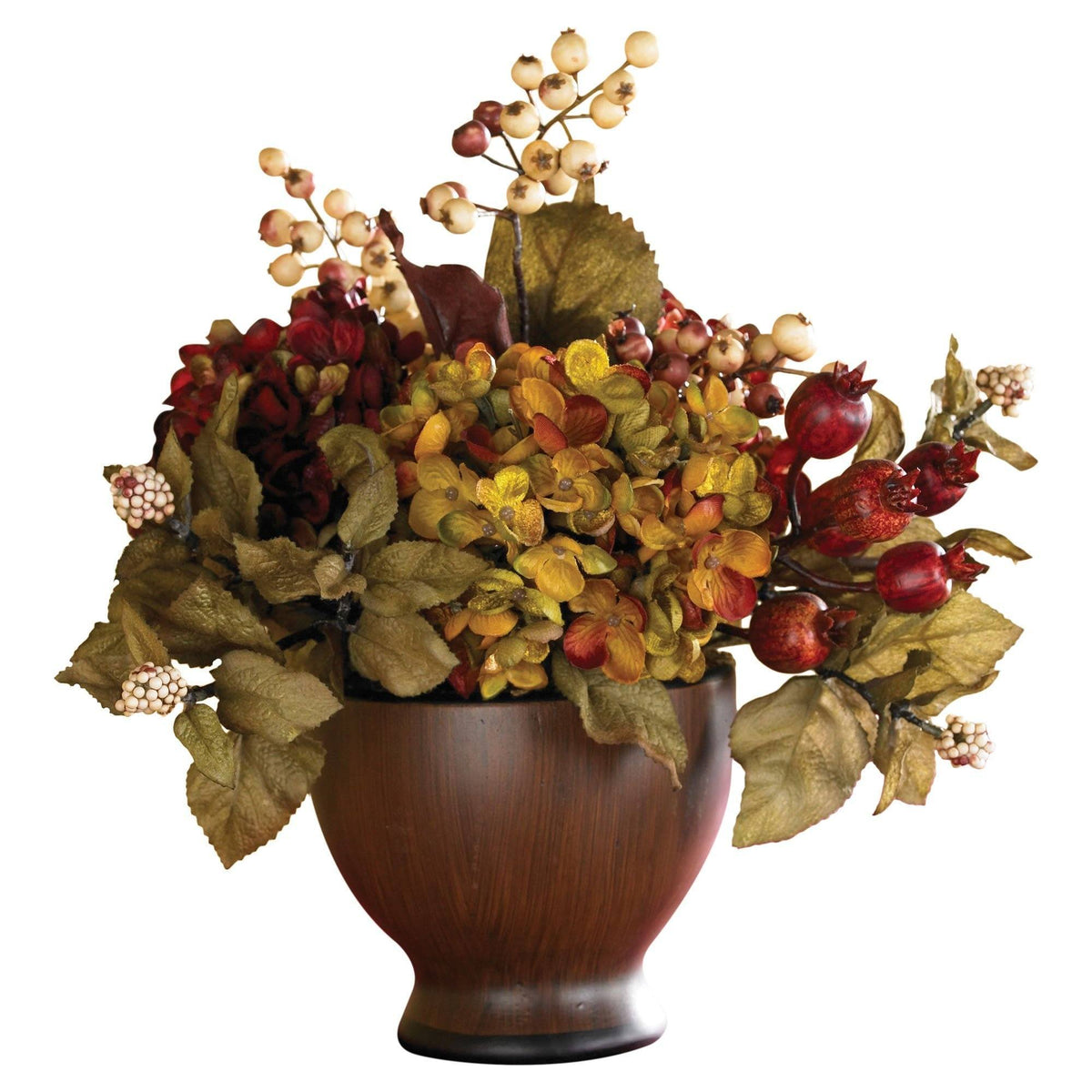 a vase with flowers and leaves
