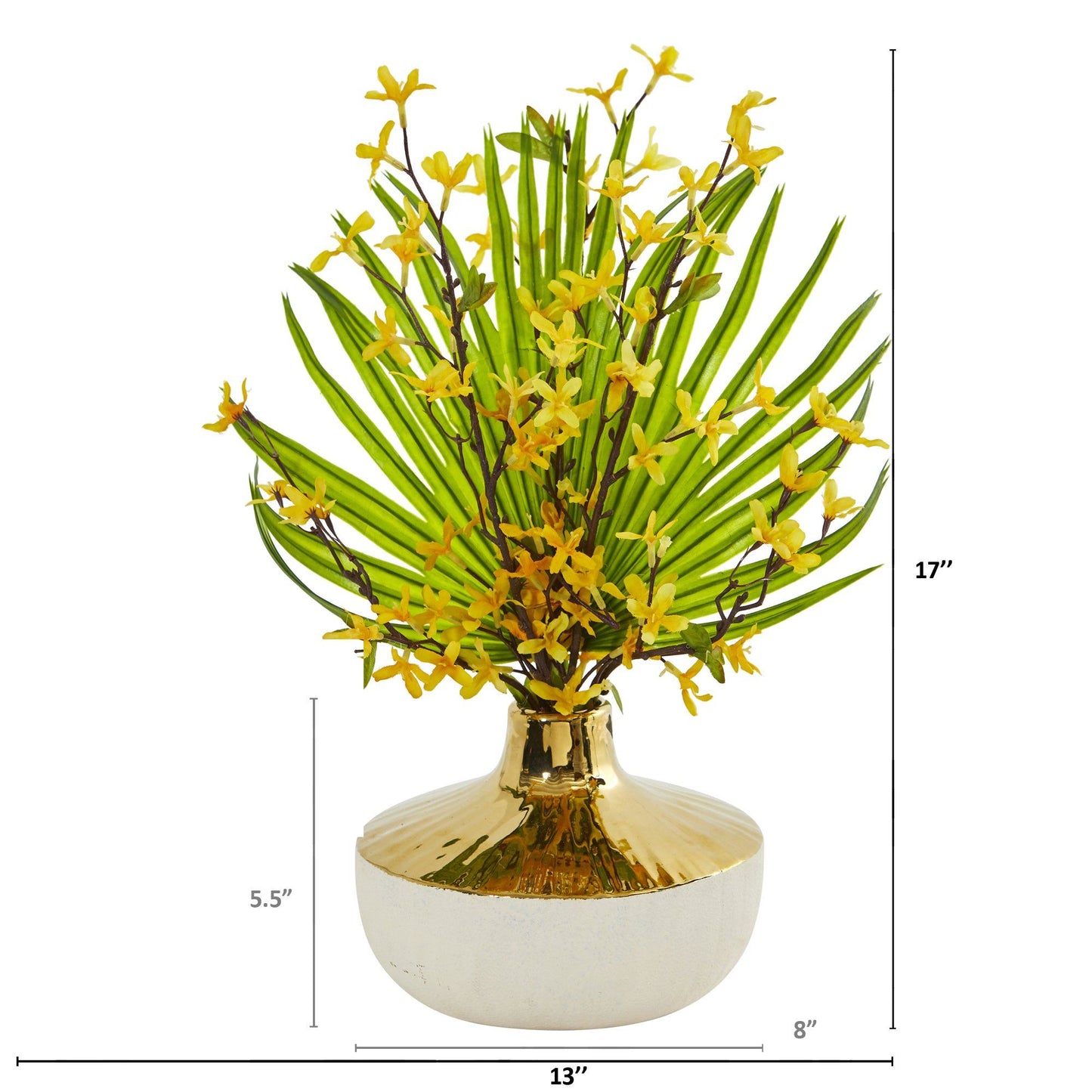 Forsythia and Fan Palm Artificial Arrangement