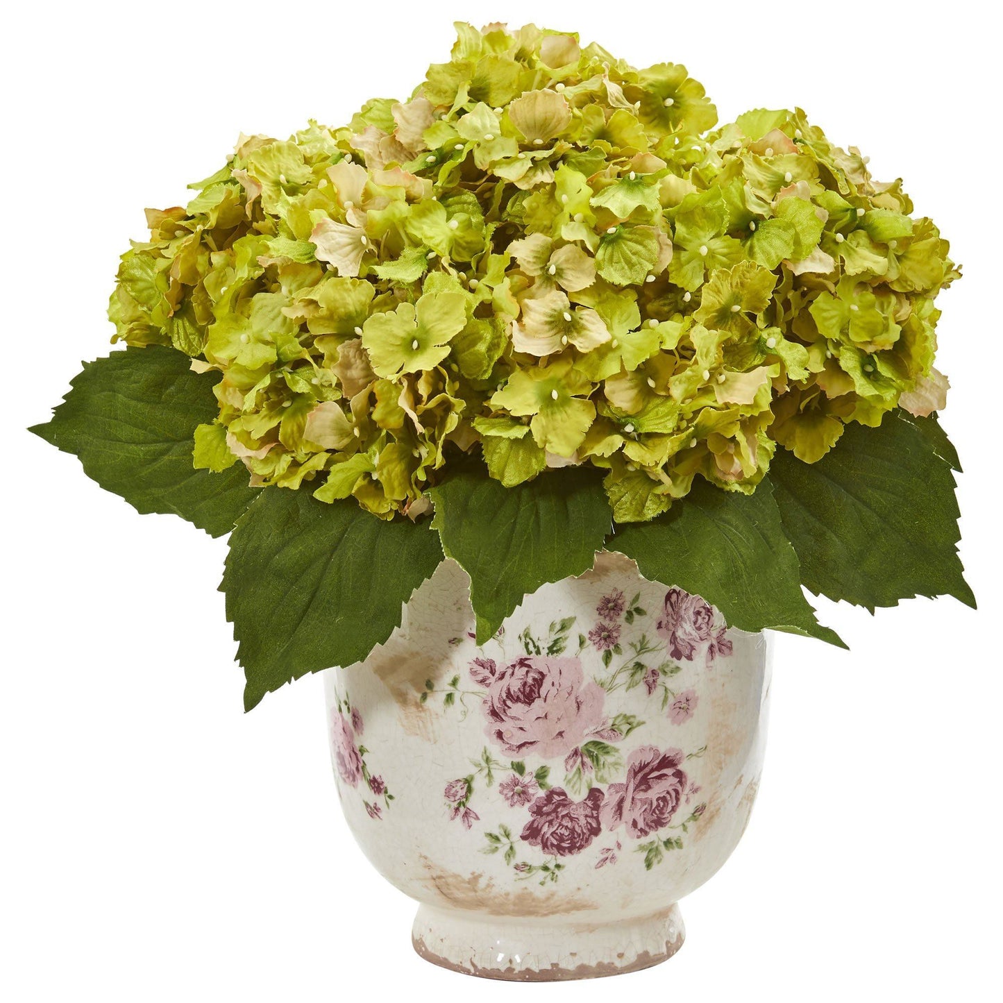 Giant Hydrangea Artificial Arrangement in Floral Printed Vase