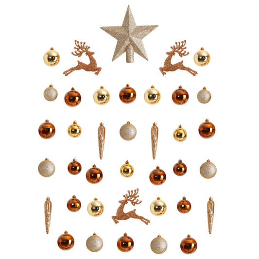 a group of gold and silver ornaments