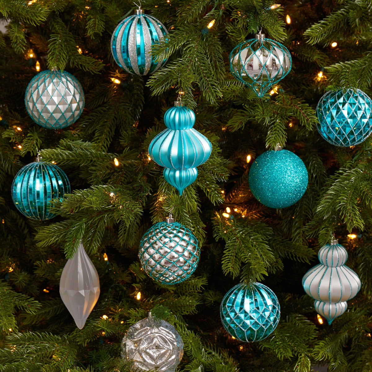 a tree with ornaments and lights
