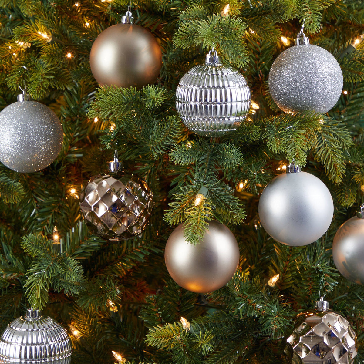 a tree with ornaments and lights