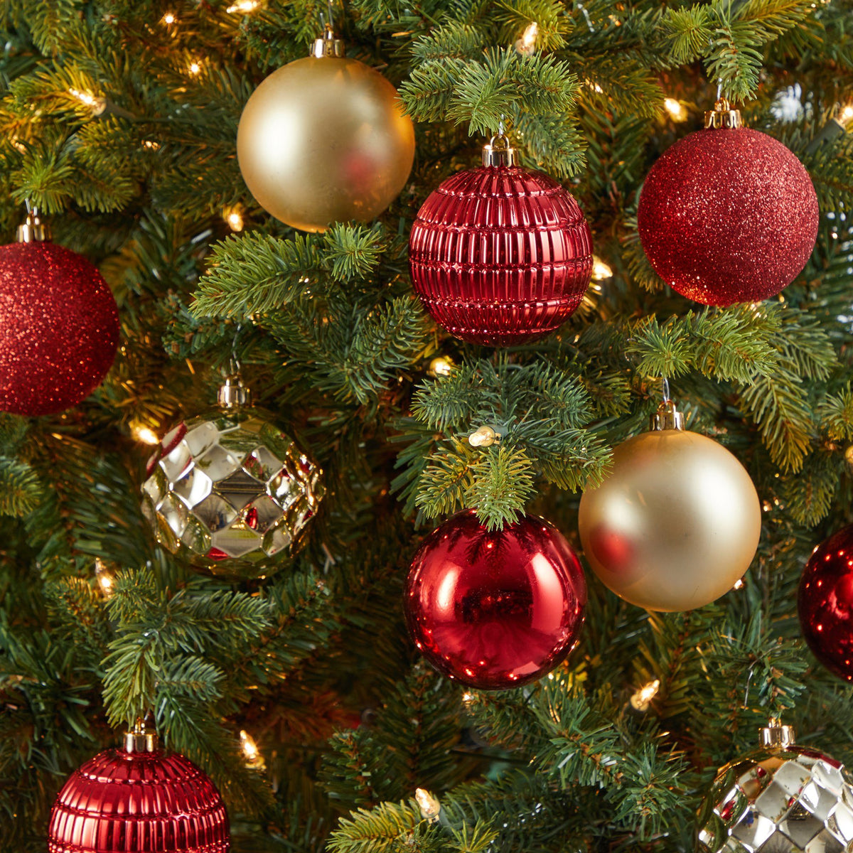 a tree with ornaments and lights