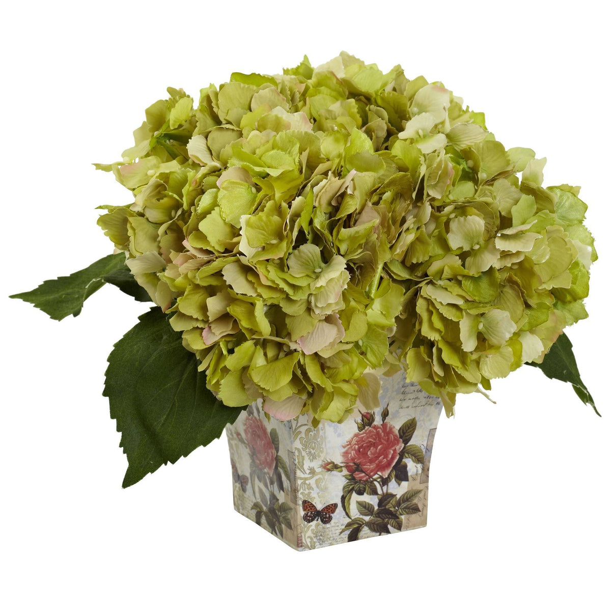 a vase with flowers and leaves