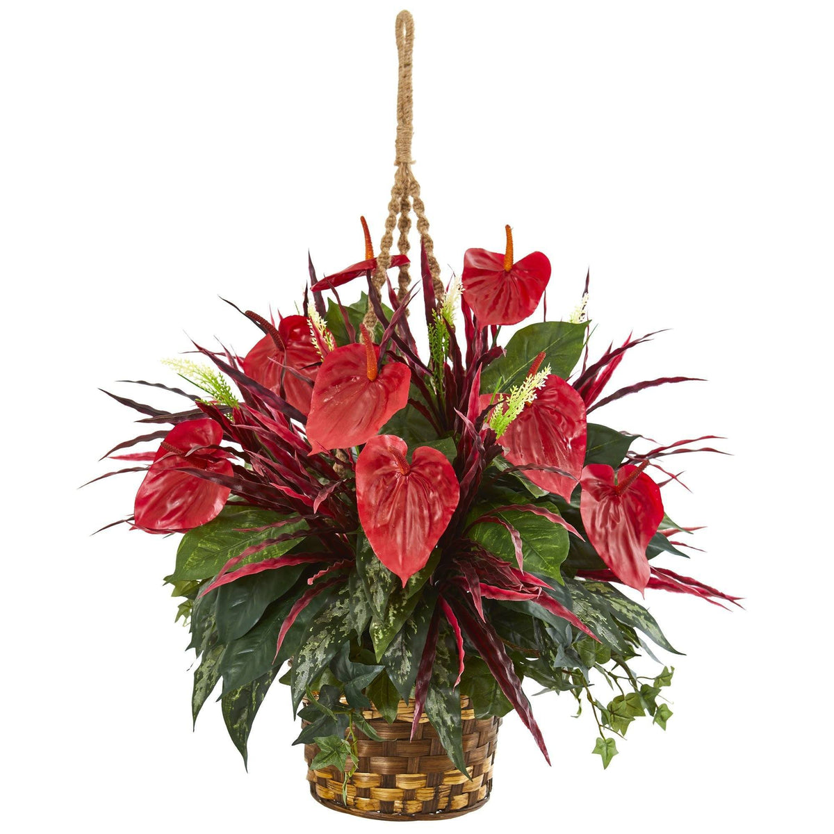 Mixed Anthurium Hanging Basket Artificial Plant