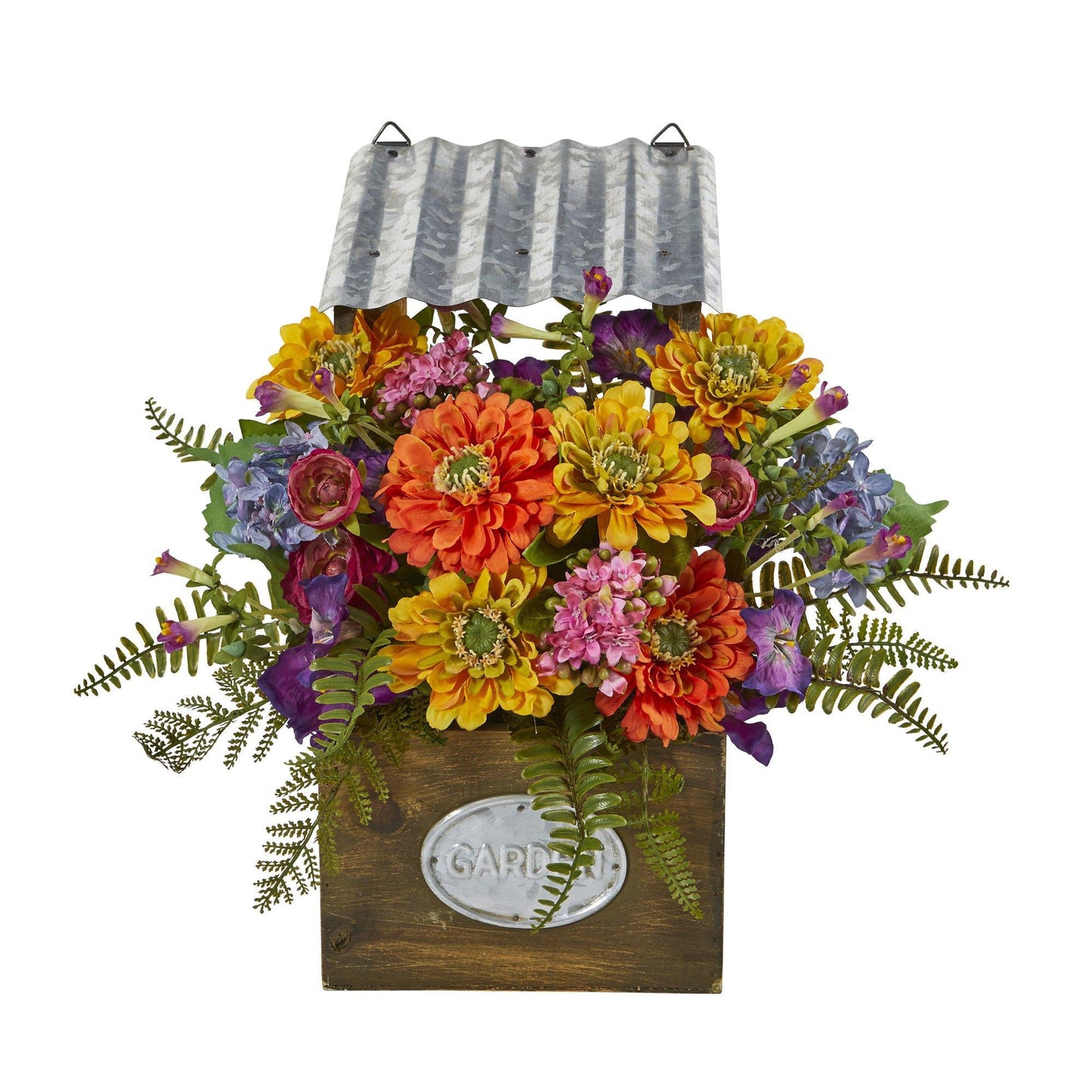 Mixed Flowers Artificial Plant in Tin Roof Planter