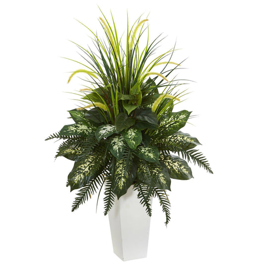 a plant in a white pot