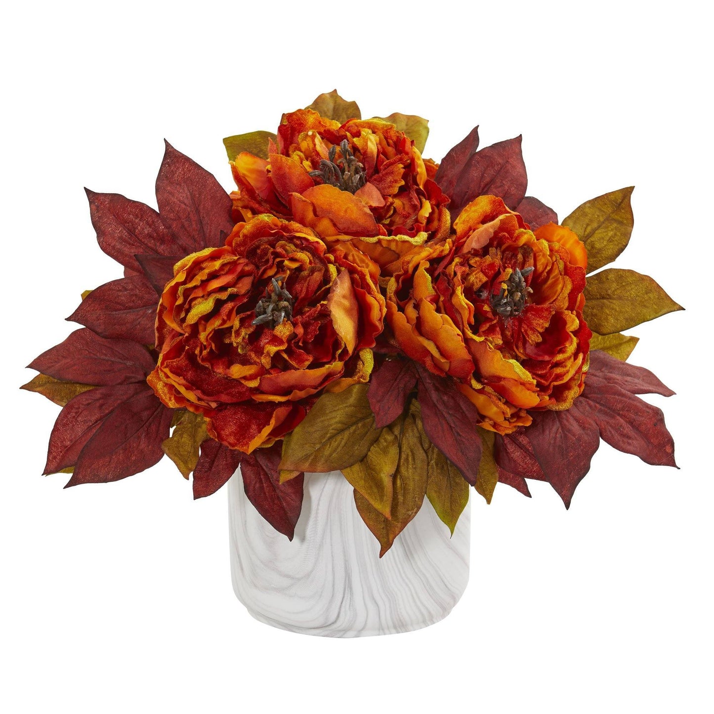 Silk Peony Artificial Arrangement in Marble Finished Vase