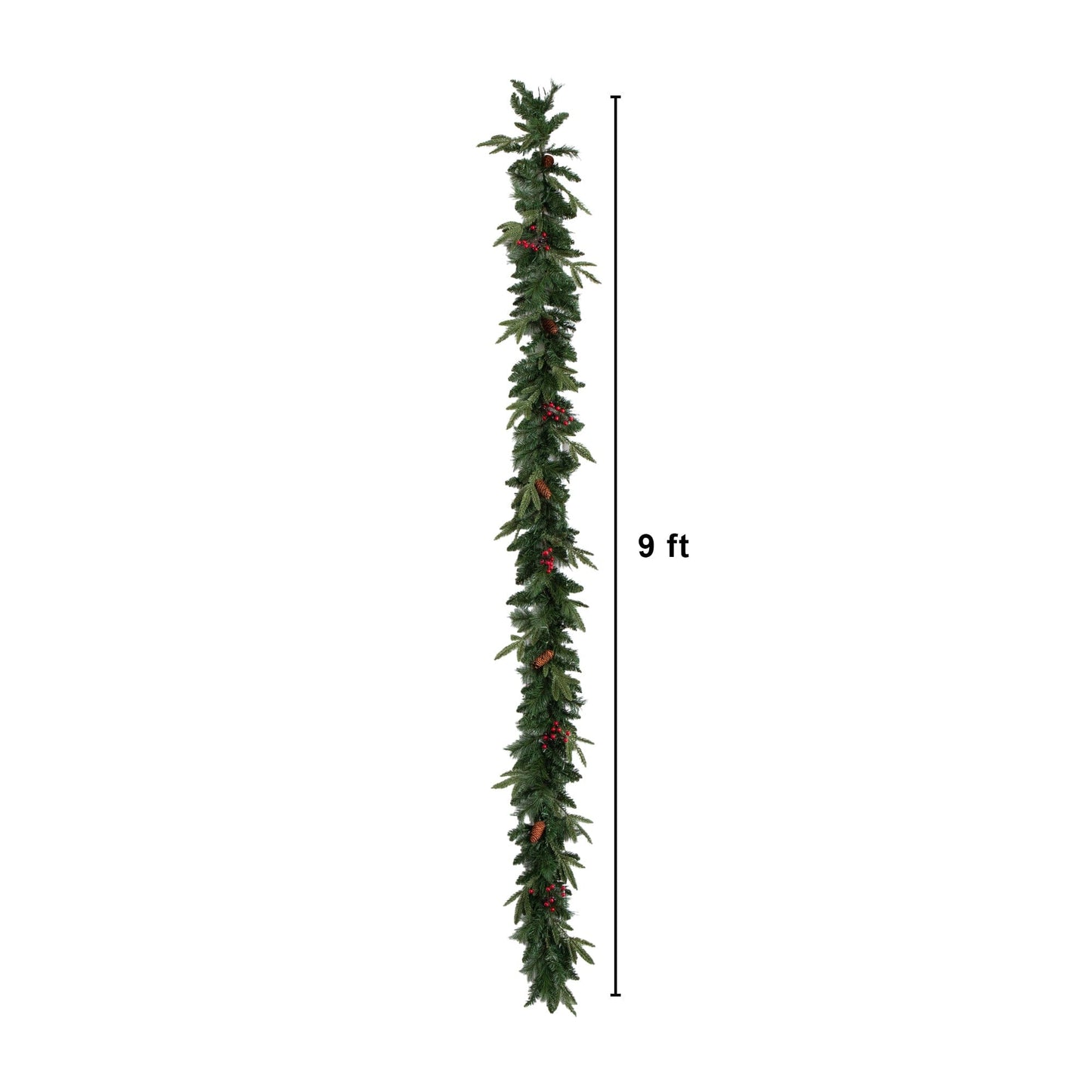 Pre-Lit Artificial Christmas Holiday 5 Piece Bundle with Pinecones & Berries- Set of 2 5' Christmas Trees, 24-in Wreath and set of 2 9-ft Garlands