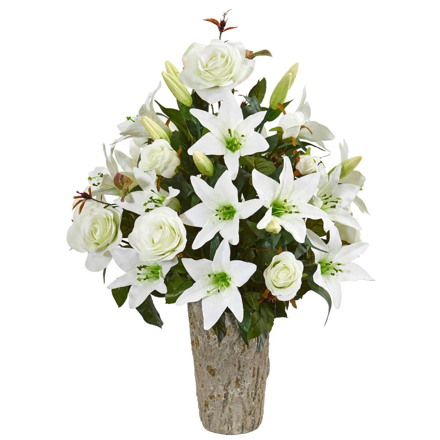 Rose & Lily Artificial Arrangement in Weathered Vase
