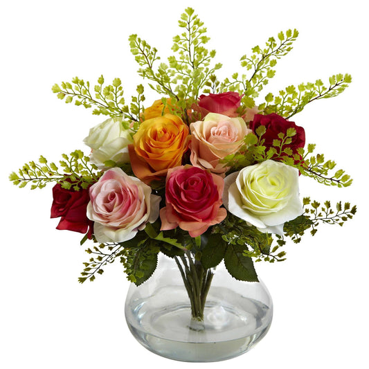 a bouquet of flowers in a glass vase