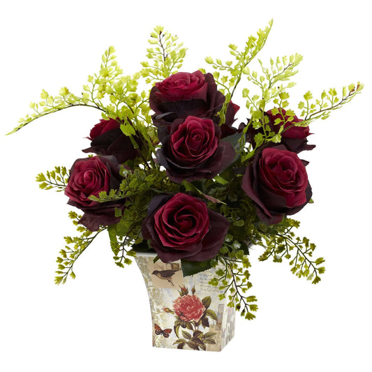 a vase of flowers with leaves