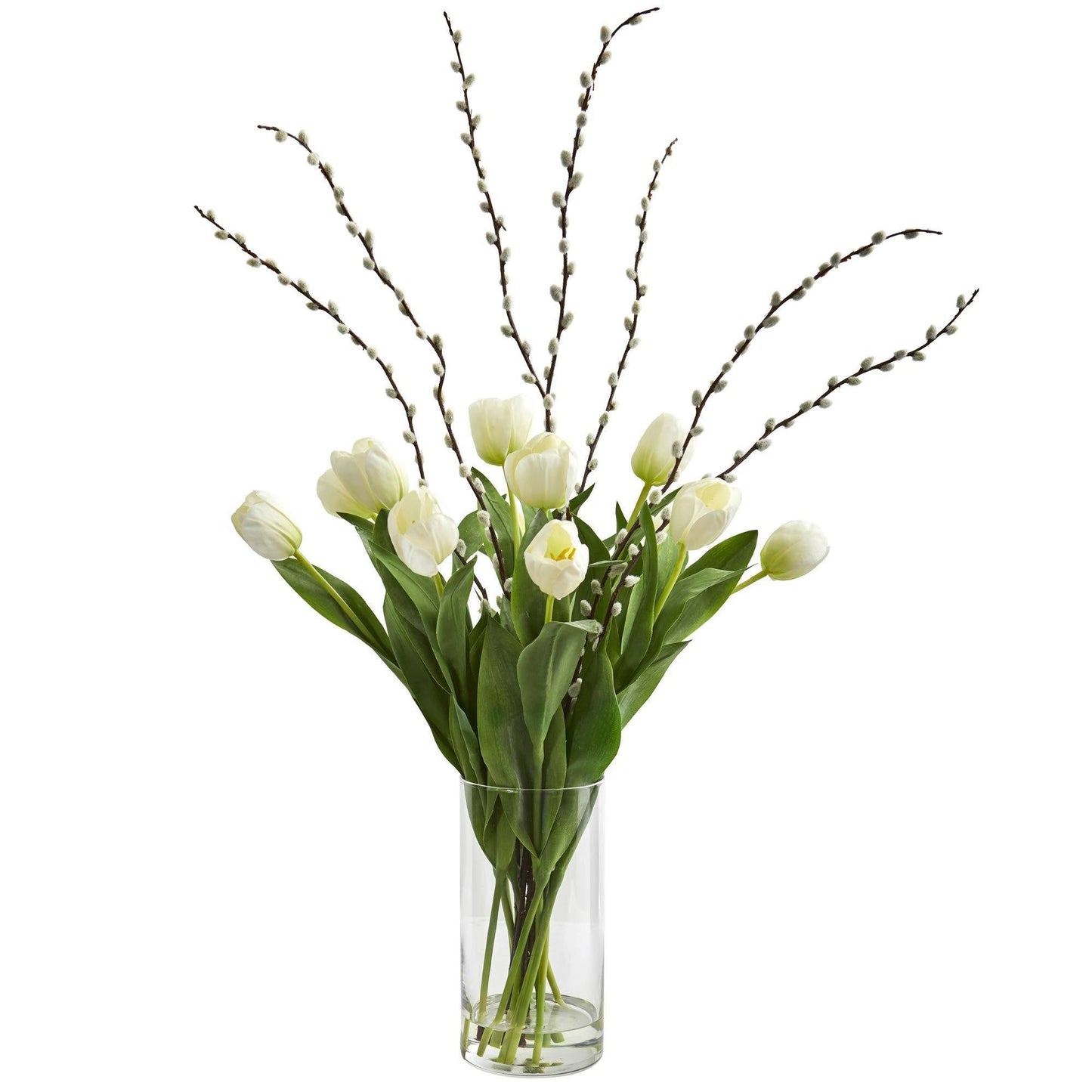 Silk Tulips Artificial Arrangement in Cylinder Vase