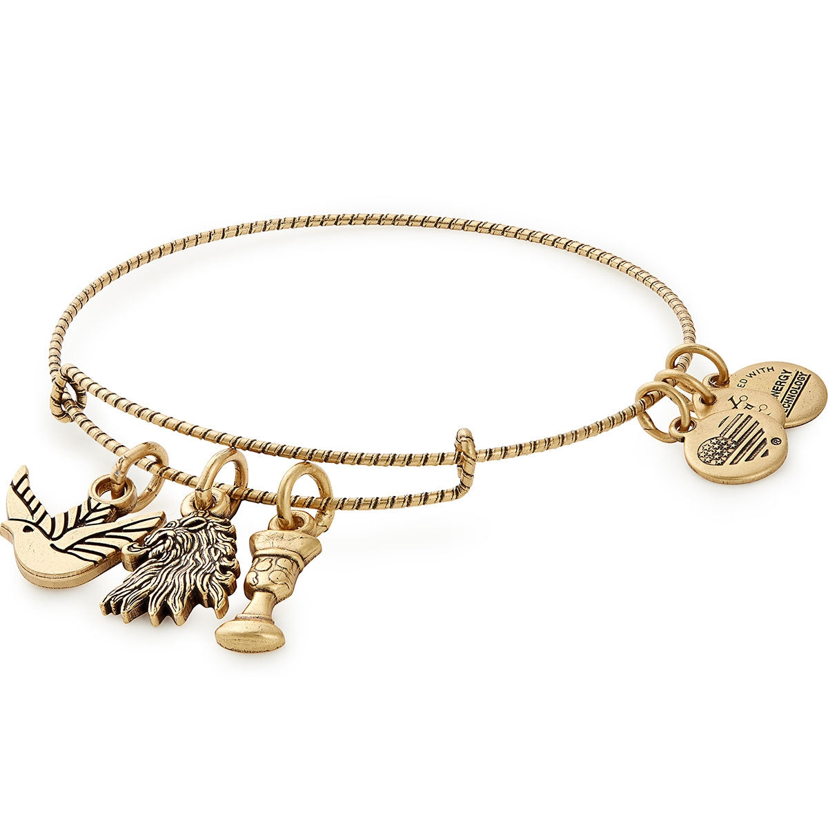 a gold bracelet with charms