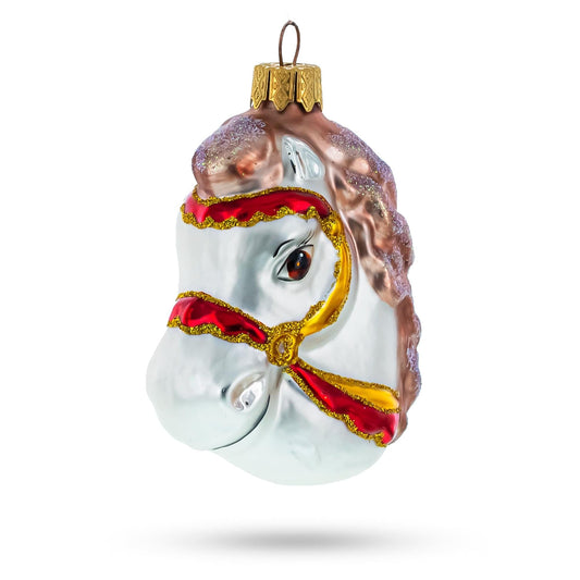 a glass ornament with a horse head