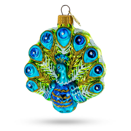Festive Peacock Glass Christmas Ornament