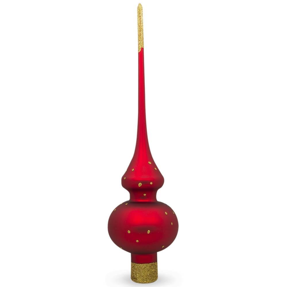 Snow Covered Winter Village Red Glass Christmas Tree Topper 11 Inches