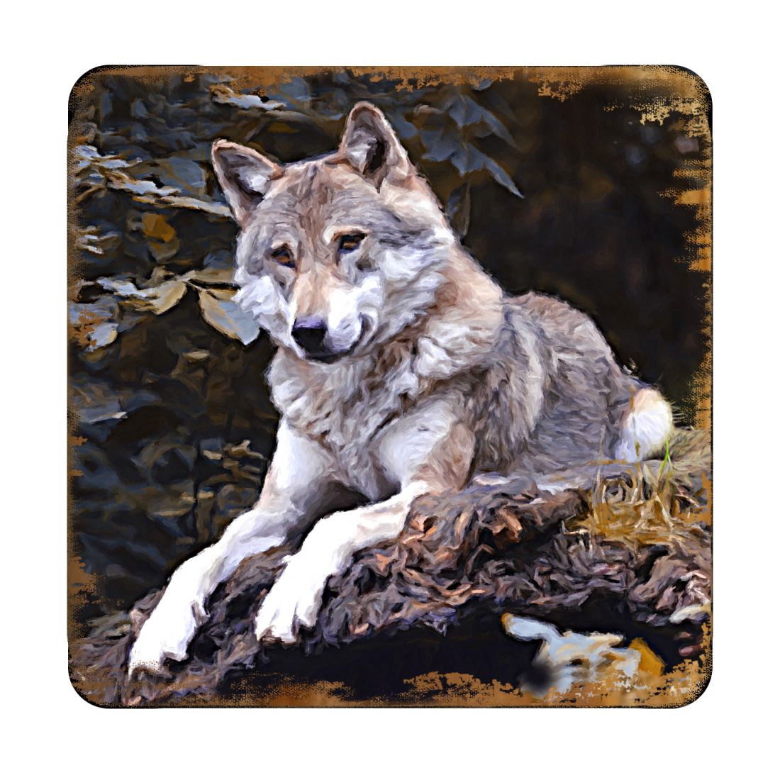 Wolf Wooden Cork Coasters Gift Set of 4 by Nature Wonders - Nature Wildlife Decor  - 95287C-S4