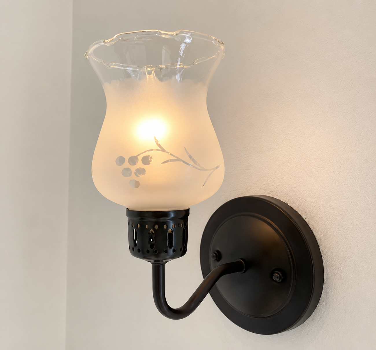 RETRO Etched Antique 1960's Glass Wall Sconce Light Fixture
