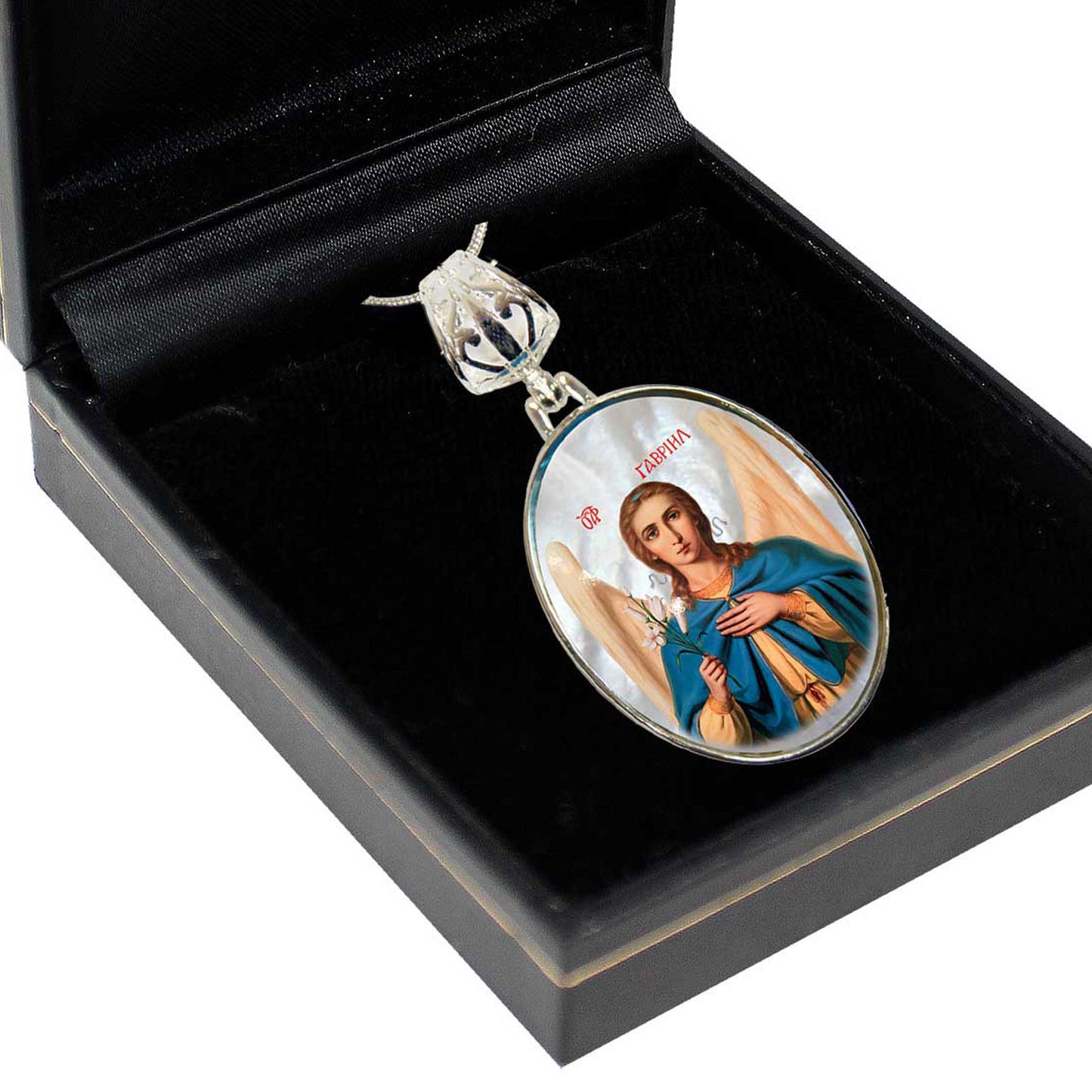 Saint Gabriel the Archangel Silver Plated Mother of Pearl Necklace - 43040