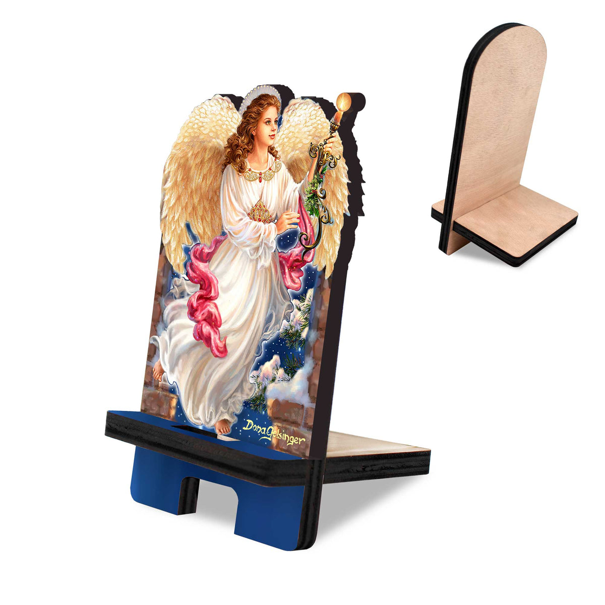 Angel of the Light Cell Phone Stand Inspirational Decor Wood Mobile Tablet Holder Charging Station Organizer - 892076C-DG