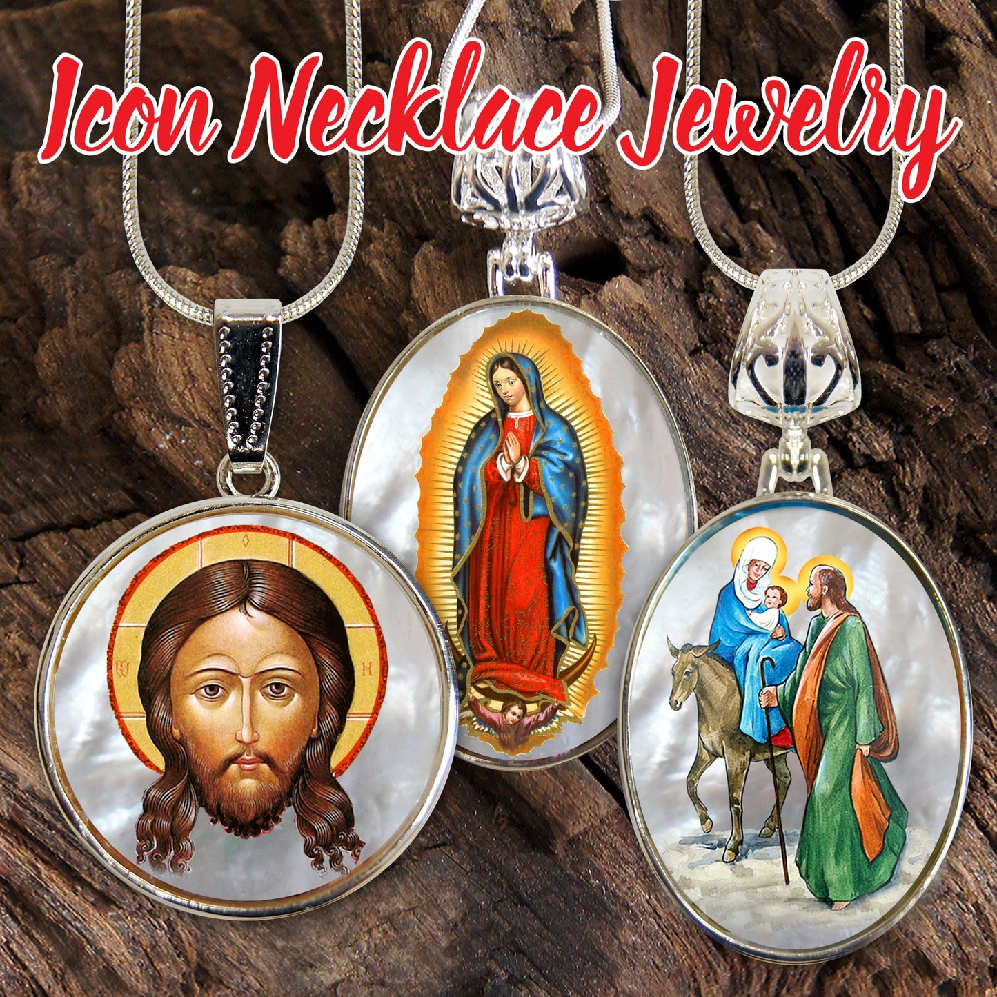 Virgin Mary of The Seven Swords Silver Plated Mother of Pearl Necklace - 43037