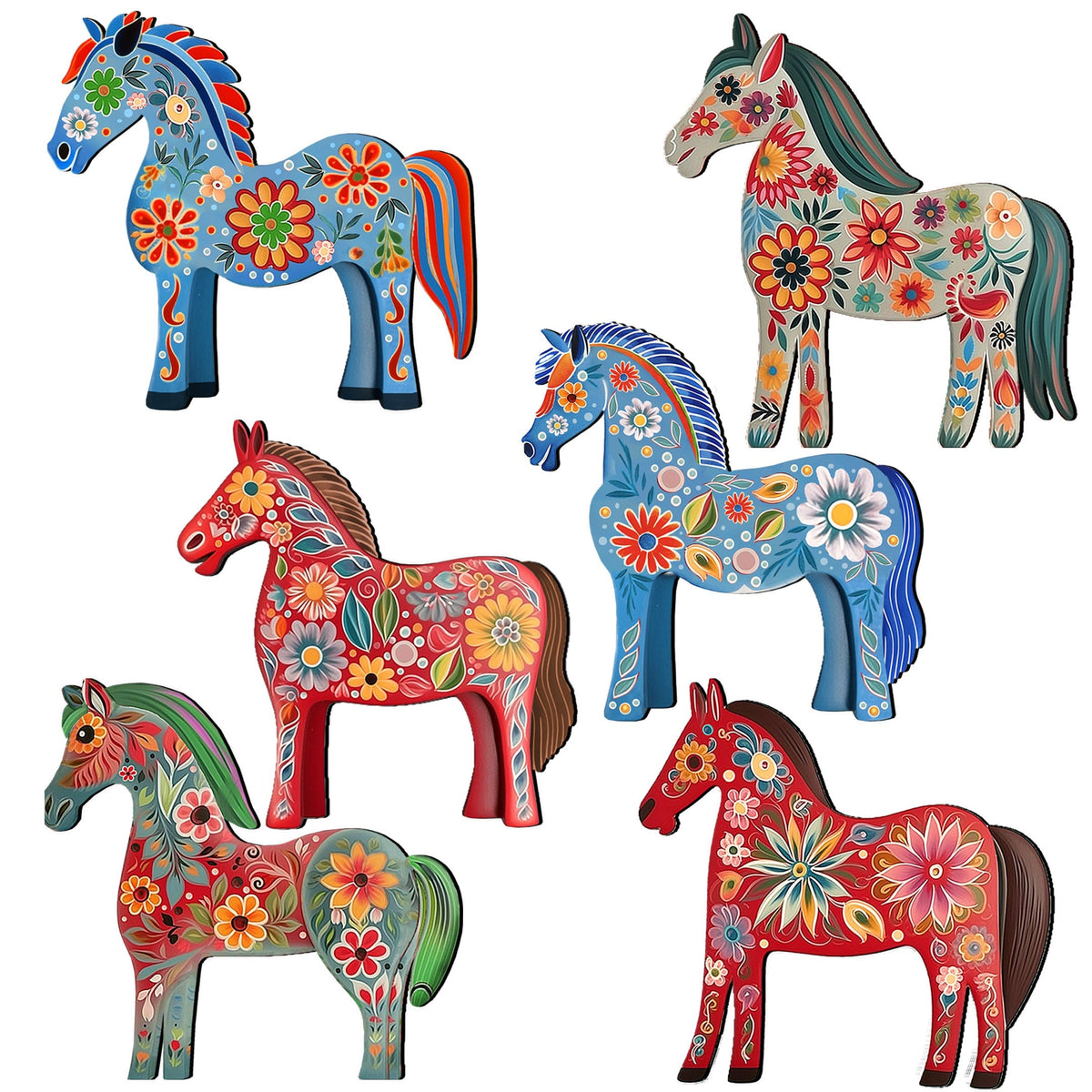 Danish Horses Decorative Eco Wood Magnets Set of 6 by G. Debrekht - Love Family Decor - 8090075G-S6