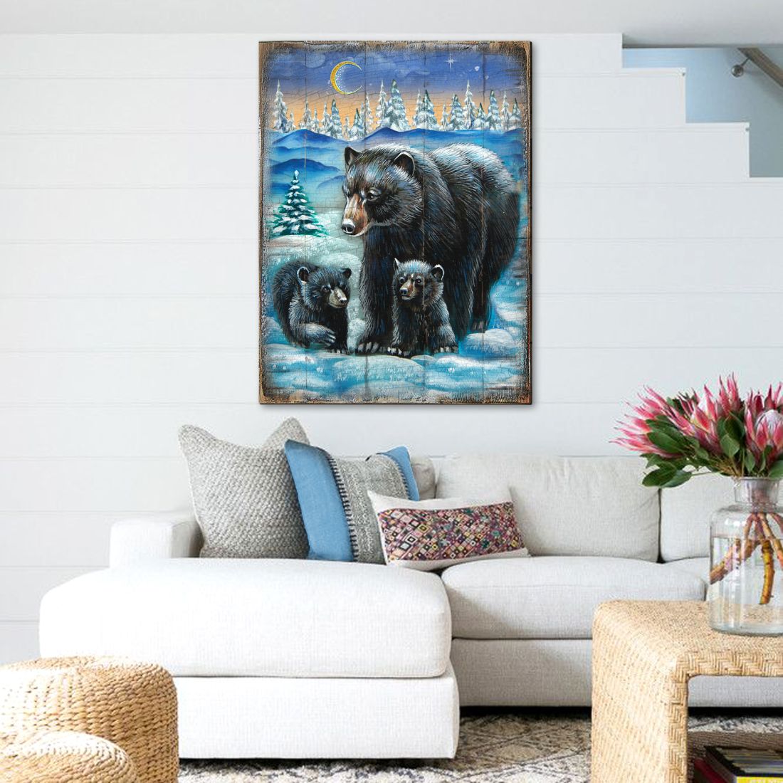 Scher Bears Art Wooden Wall Art by Nature Wonders - Nature Wildlife Decor  - 95214B