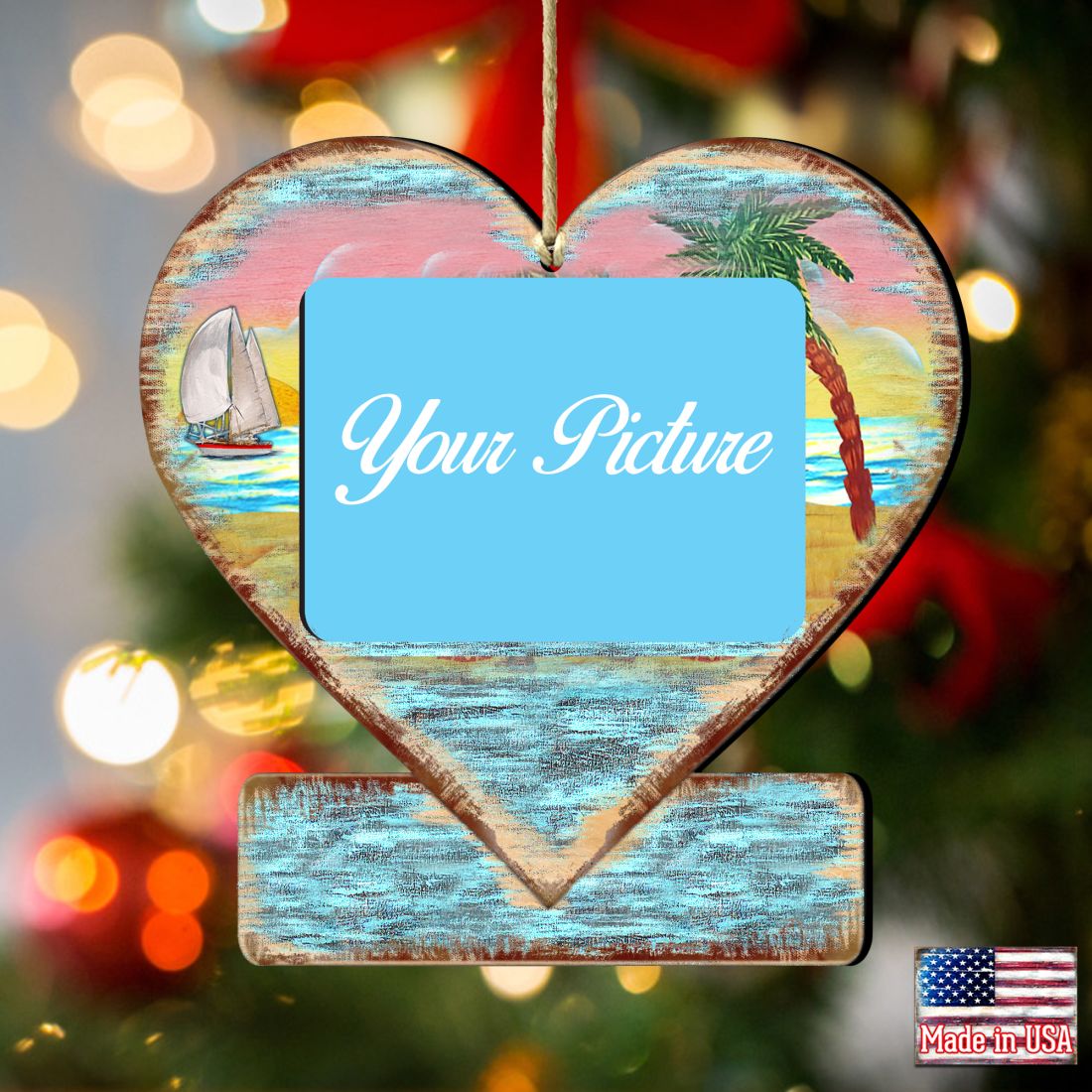 Coastal Heart Picture Frame Ornaments - Ornament for Photo - Coastal Holiday Decor - 8198731PF
