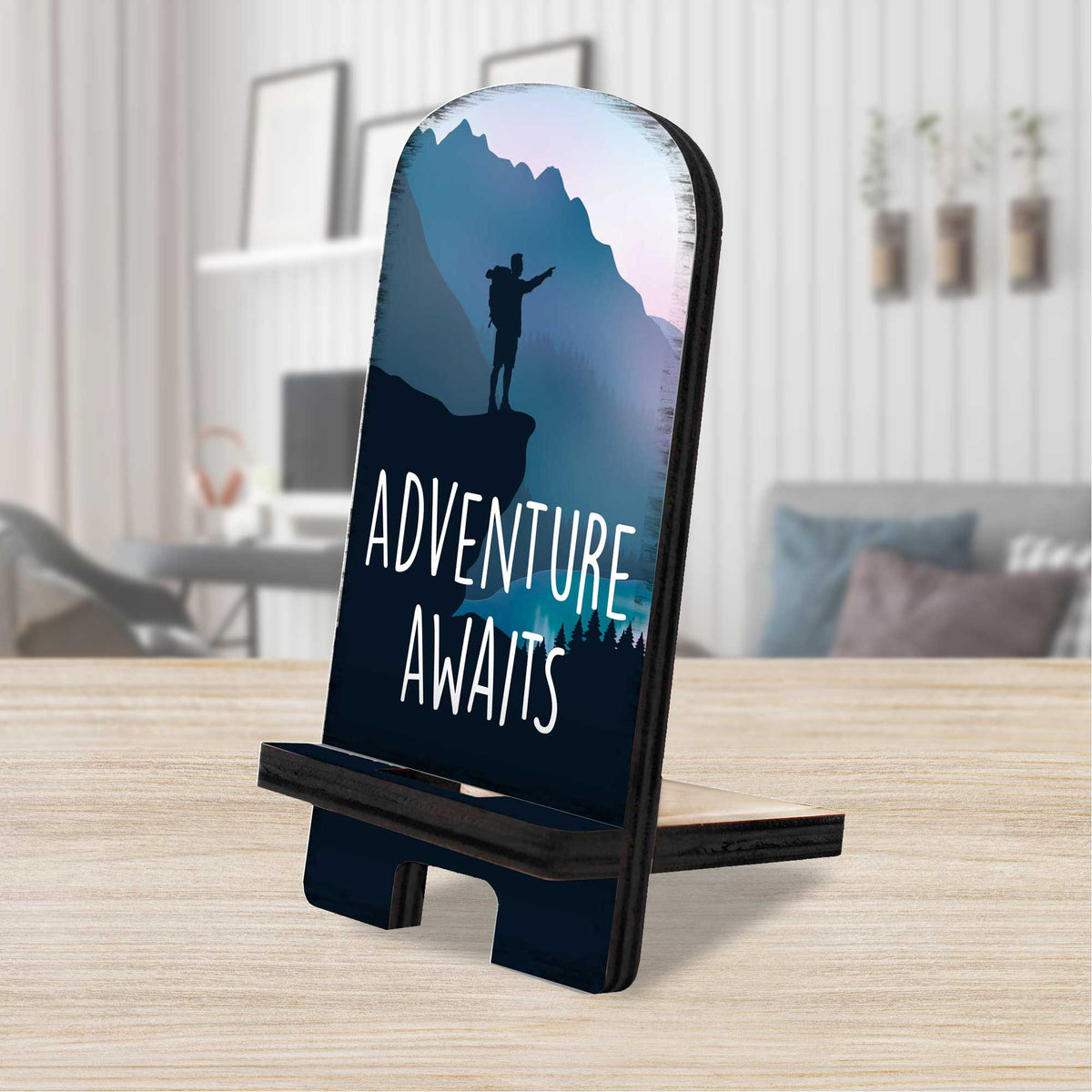 Adventure Awaits Cell Phone Stand Family Decor - Wood Mobile Tablet Holder Charging Station Organizer - 892068