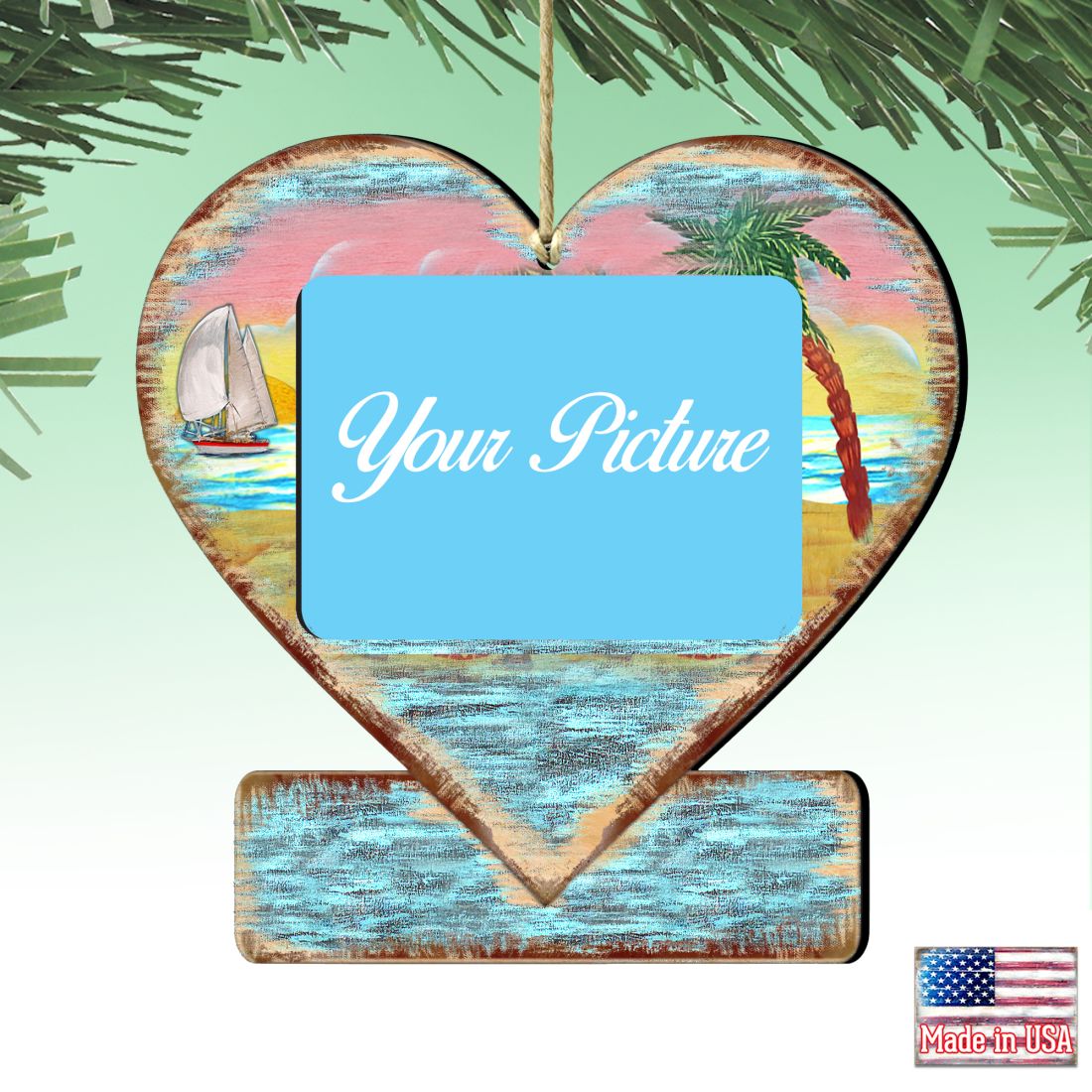 Coastal Heart Picture Frame Ornaments - Ornament for Photo - Coastal Holiday Decor - 8198731PF