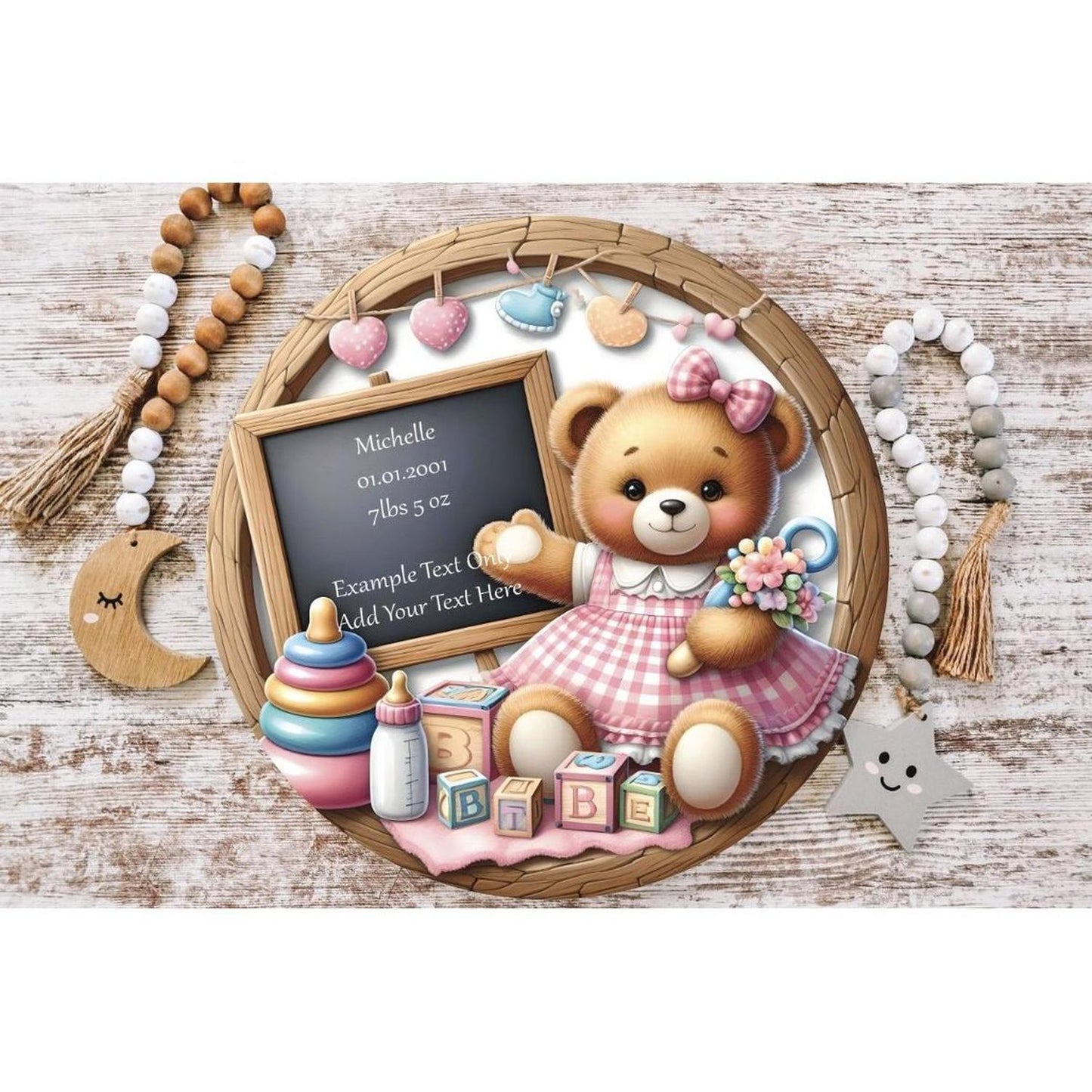 Baby Bear Girl Announcement Round Sign