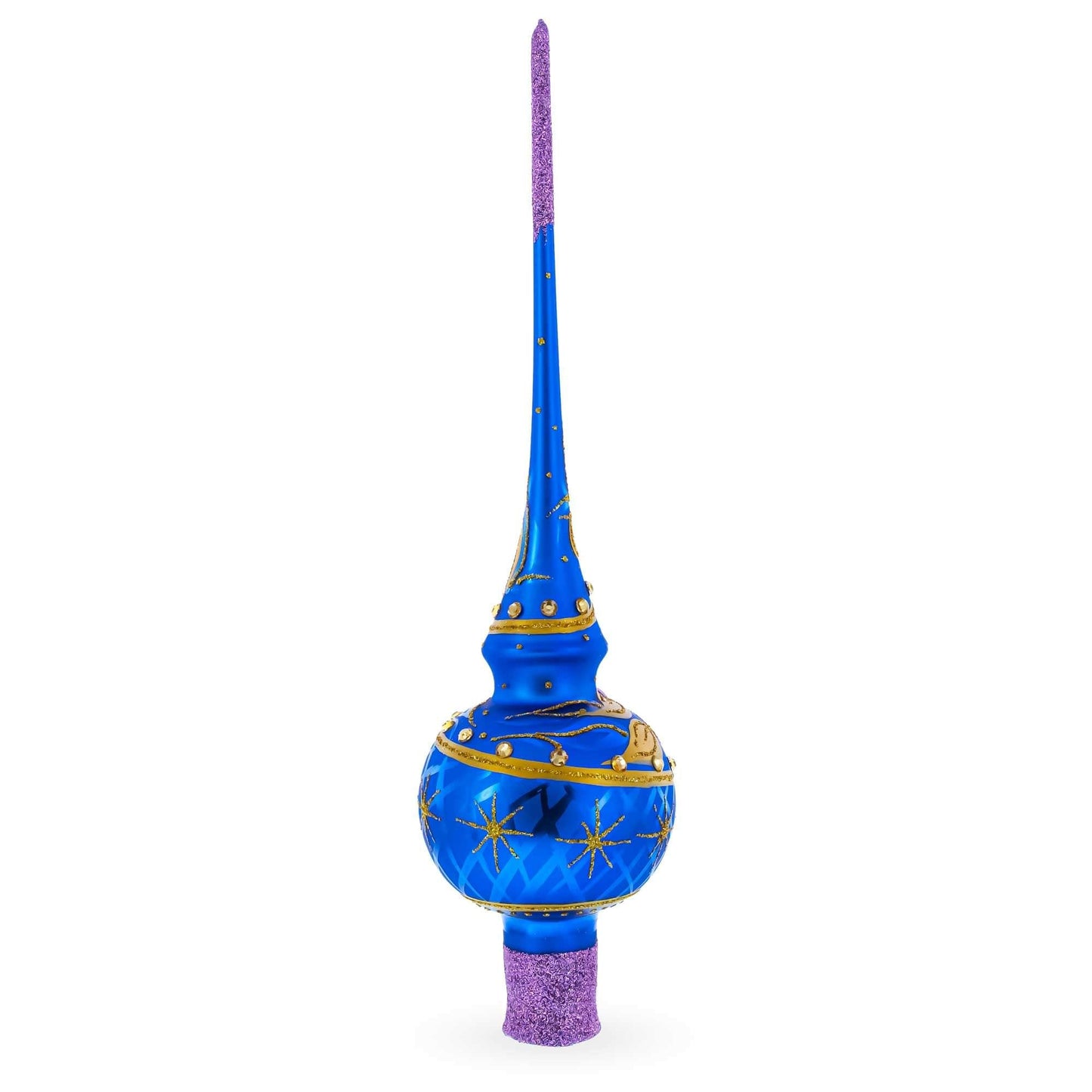 Purple Jewels Golden Leaves on Blue Glass Christmas Tree Topper 11 Inches