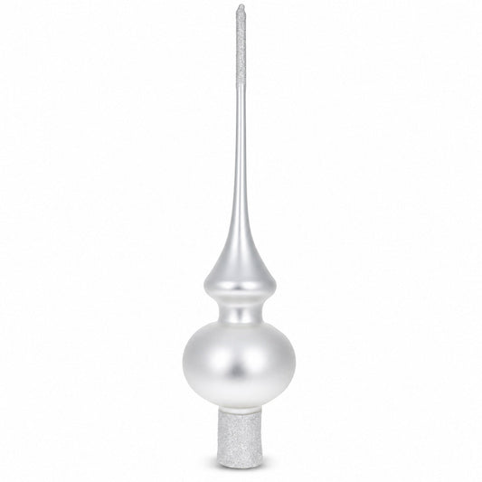 Matte White with Sparkling Top Glass Christmas Tree Topper 11 Inches