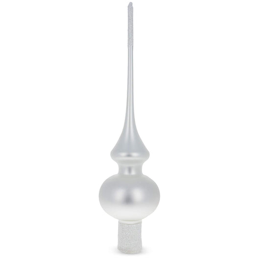 Matte White with Sparkling Top Glass Christmas Tree Topper 11 Inches