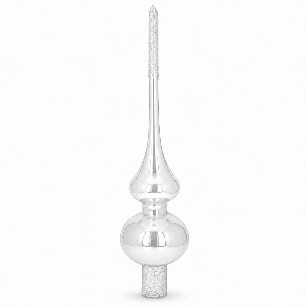 Glossy White with Sparkling Top Glass Christmas Tree Topper 11 Inches