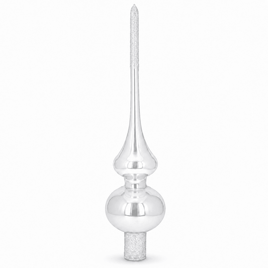Glossy White with Sparkling Top Glass Christmas Tree Topper 11 Inches