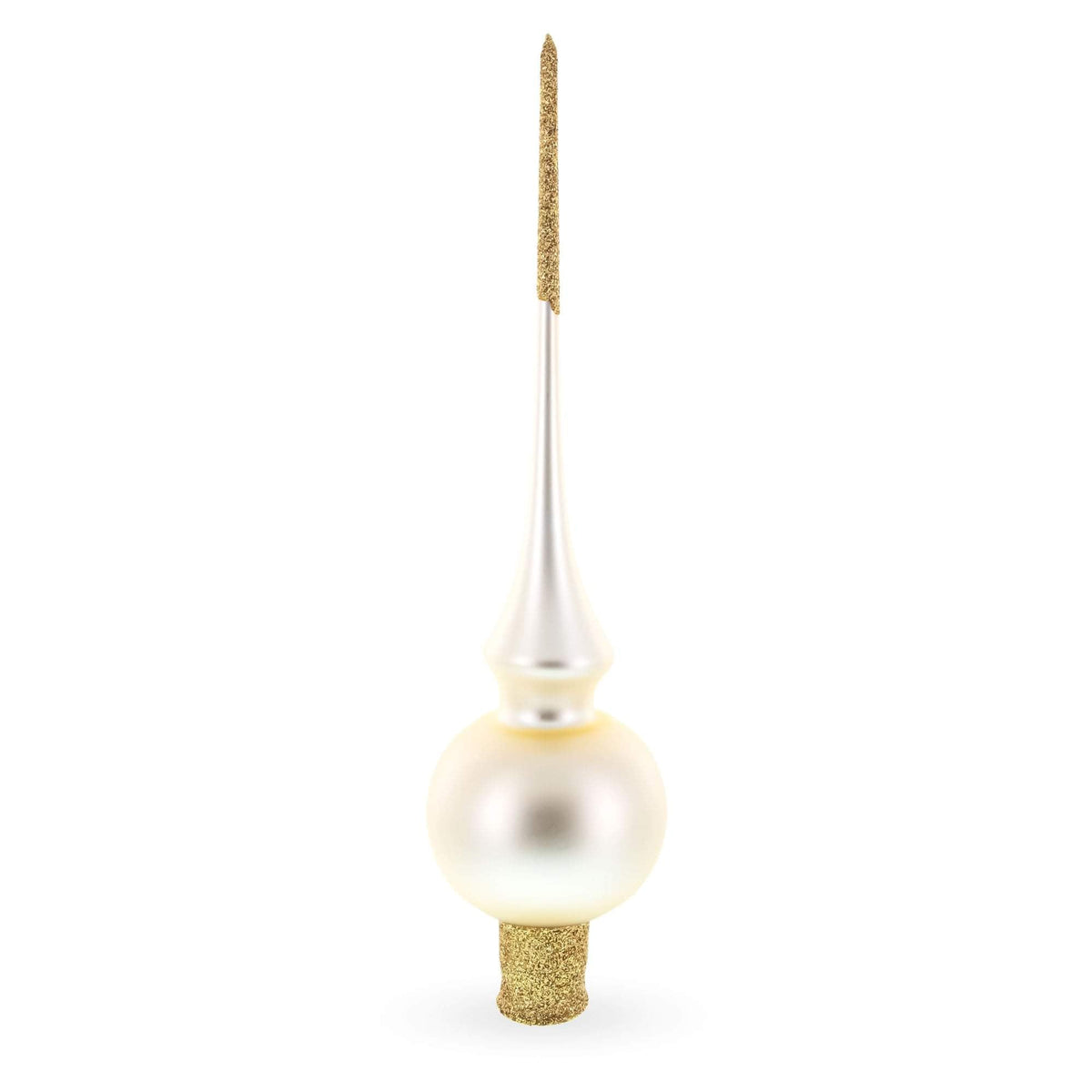 Matte Beige with Sparkling Top Glass Christmas Tree Topper 11 Inches